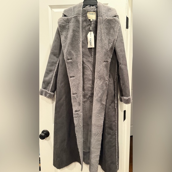 L'AGENCE Citron Maxi Coat - Vegan Shearling - Dark Grey - NWT - Picture 7 of 10